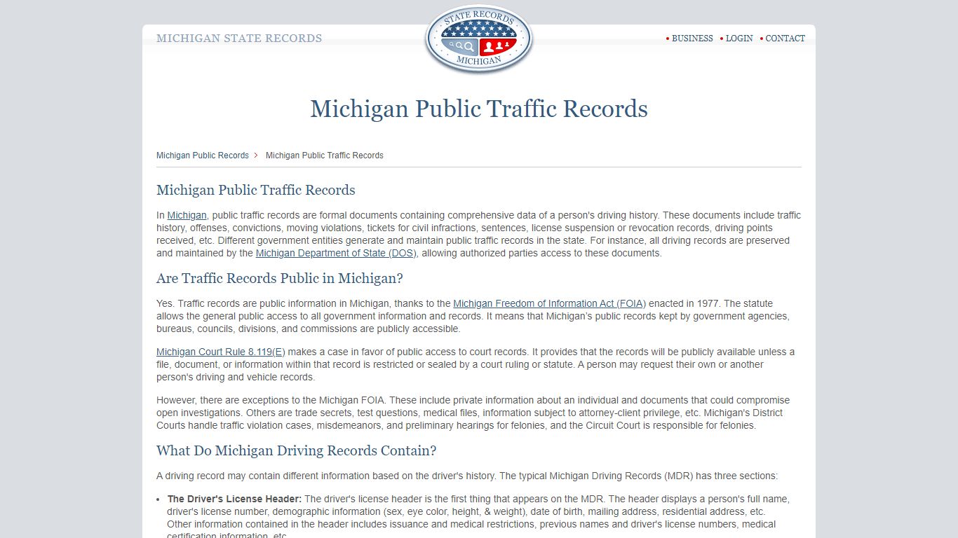 Michigan Public Traffic Records | StateRecords.org